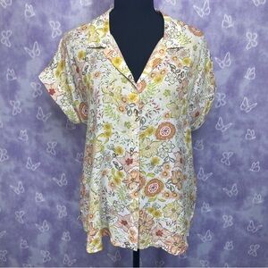Lucky Brand Floral Short Sleeve Button Down Top NWT